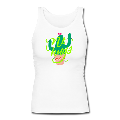 No Hugs Women's Longer Length Fitted Tank - white