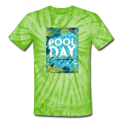 Pool Day Everyday Unisex Tie Dye T-Shirt - spider lime green