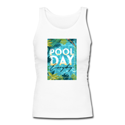 Pool Day Everyday Women's Longer Length Fitted Tank - white