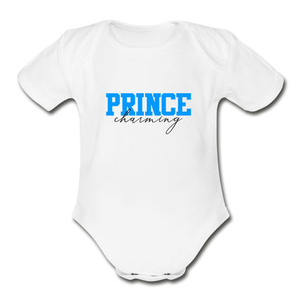 Prince Charming Organic Short Sleeve Baby Bodysuit - white