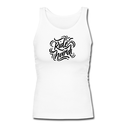 Ride Hard Women's Longer Length Fitted Tank - white