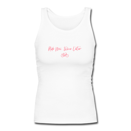 Ride Now Wine Later Women's Longer Length Fitted Tank - white