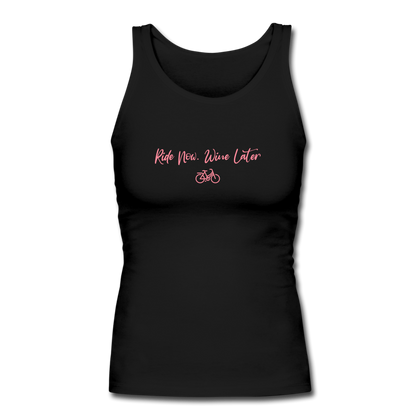 Ride Now Wine Later Women's Longer Length Fitted Tank - black