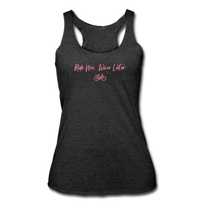 Ride Now Wine Later Women’s Tri-Blend Racerback Tank - heather black