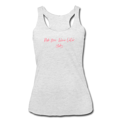 Ride Now Wine Later Women’s Tri-Blend Racerback Tank - heather white