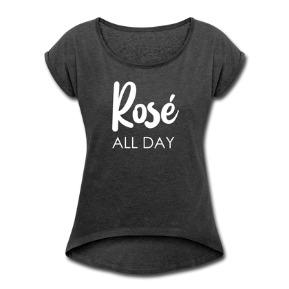 Rose All Day Women's Roll Cuff T-Shirt - heather black