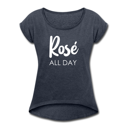 Rose All Day Women's Roll Cuff T-Shirt - navy heather