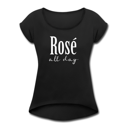 Rose All Day Women's Roll Cuff T-Shirt - black