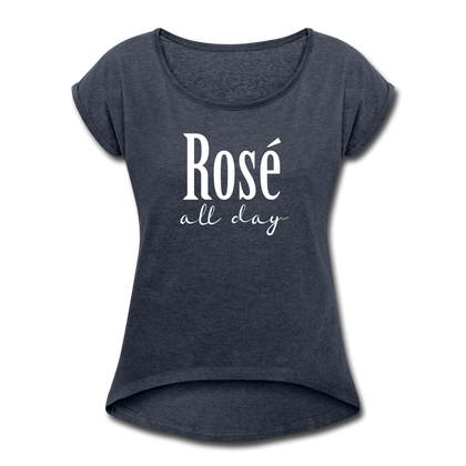 Rose All Day Women's Roll Cuff T-Shirt - navy heather