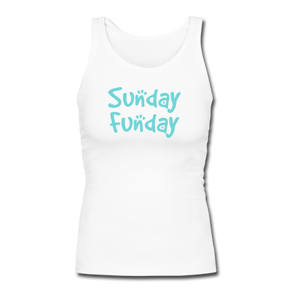 Sunday Funday Women's Longer Length Fitted Tank - white