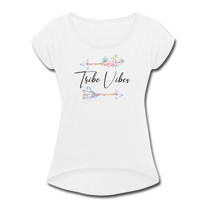 Tribe Vibes Women's Roll Cuff T-Shirt - white